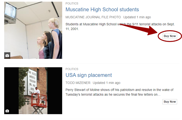 Photo sales "Buy now" button on search results pages