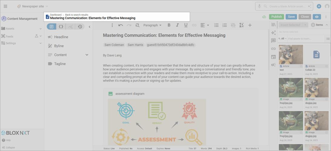 Asset Interface highlighting Breadcrumbs Navigation