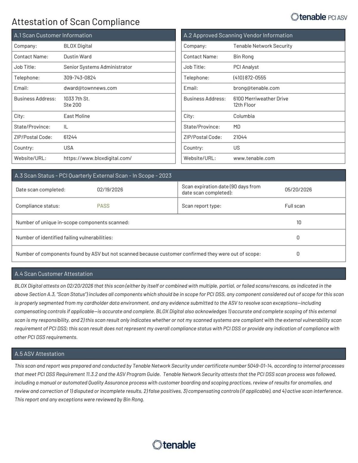 PCI Attestation of Scan Compliance