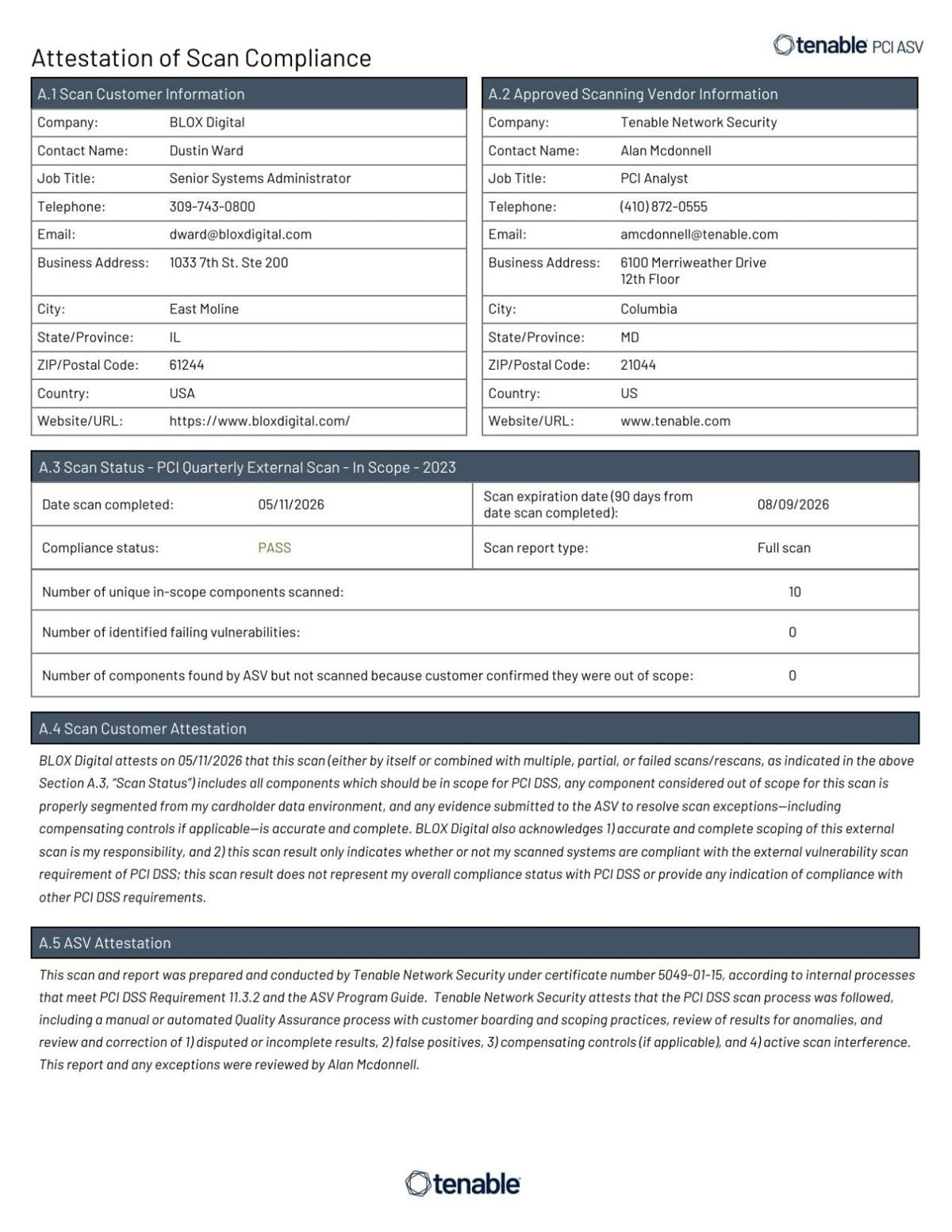 PCI Attestation of Scan Compliance