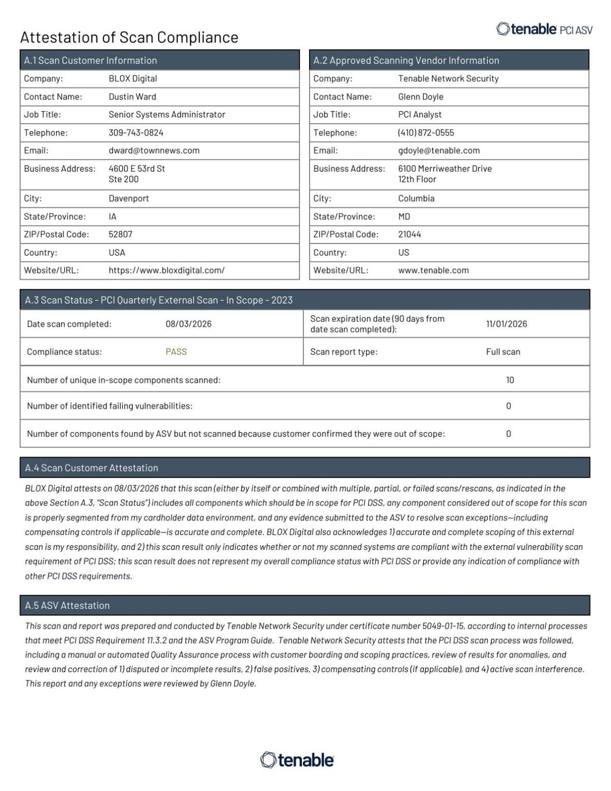 PCI Attestation of Scan Compliance