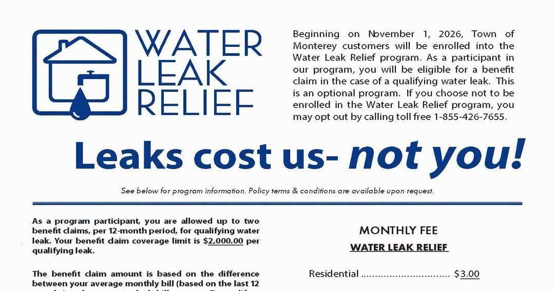 Monterey advising water customers of new program BY JIM HERRIN HERALD-CITIZEN Sep 2, 2026 4 mins ago