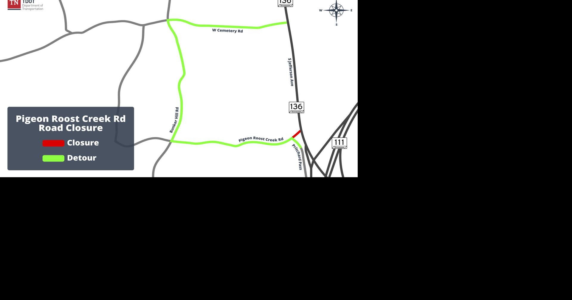 Construction prompts closure of Pigeon Roost Creek Road