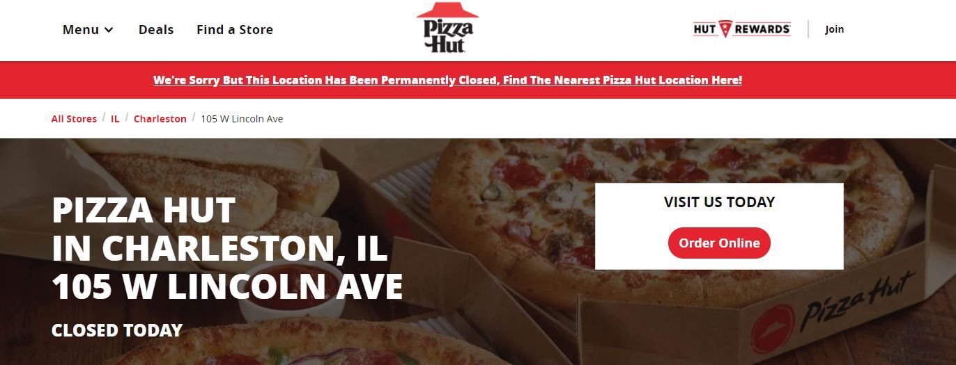 Charleston Forsyth Taylorville Pizza Huts listed as permanently