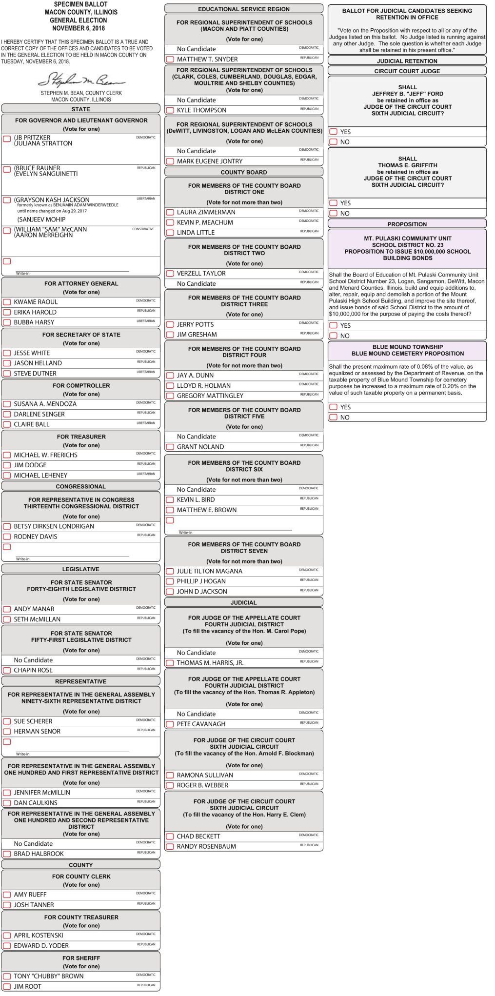 Specialized Unit Sample Ballot Chicago 2020