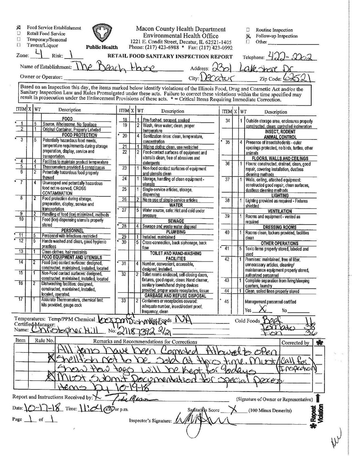 Beach House Owner Disputes Parts Of Health Inspection Report That Led To Closure Local Herald Review Com