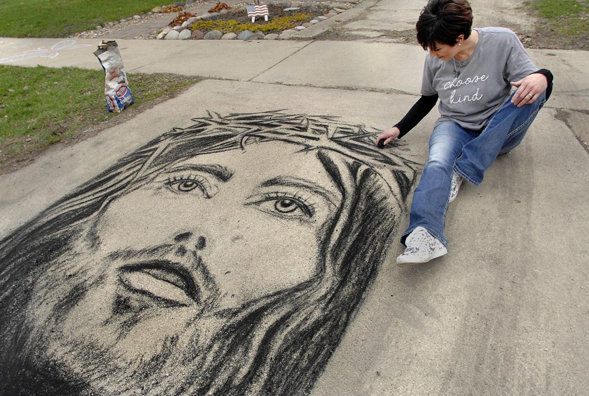 How To Draw Jesus Look Toward Jesus Central Illinois Hairdresser Draws Jesus Mural In Driveway Faith And Values Herald Review Com look toward jesus central illinois