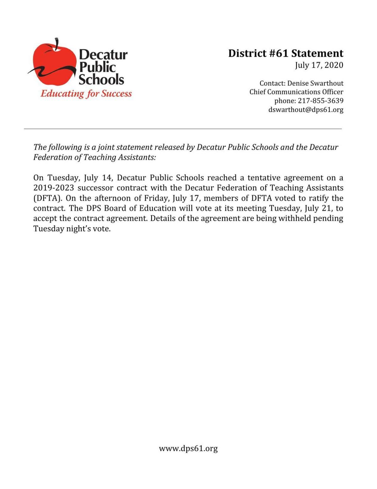 Teaching Assistants Reach Agreement With Decatur Schools