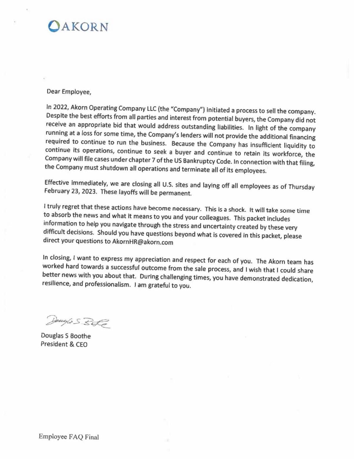 READ IT: Akorn layoff  letter to employees