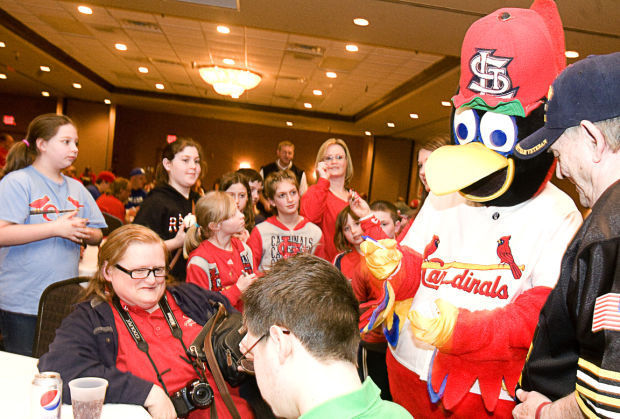 Louie hangs out with Big Brother Fred Bird at Cardinals Caravan!