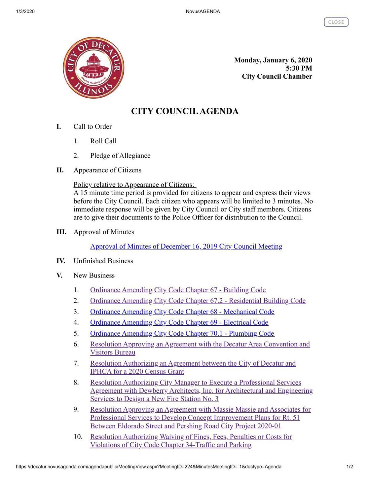 City Council Jan 6 Agenda Government Politics Herald Review Com