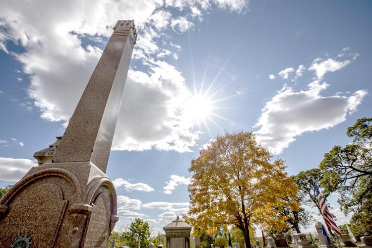 A section dedicated to military members is shown at Greenwood Cemetery in Decatur. The oldest headstone in the graveyard dates to the 1840s. Visit herald-review.com for a video tour of the site.