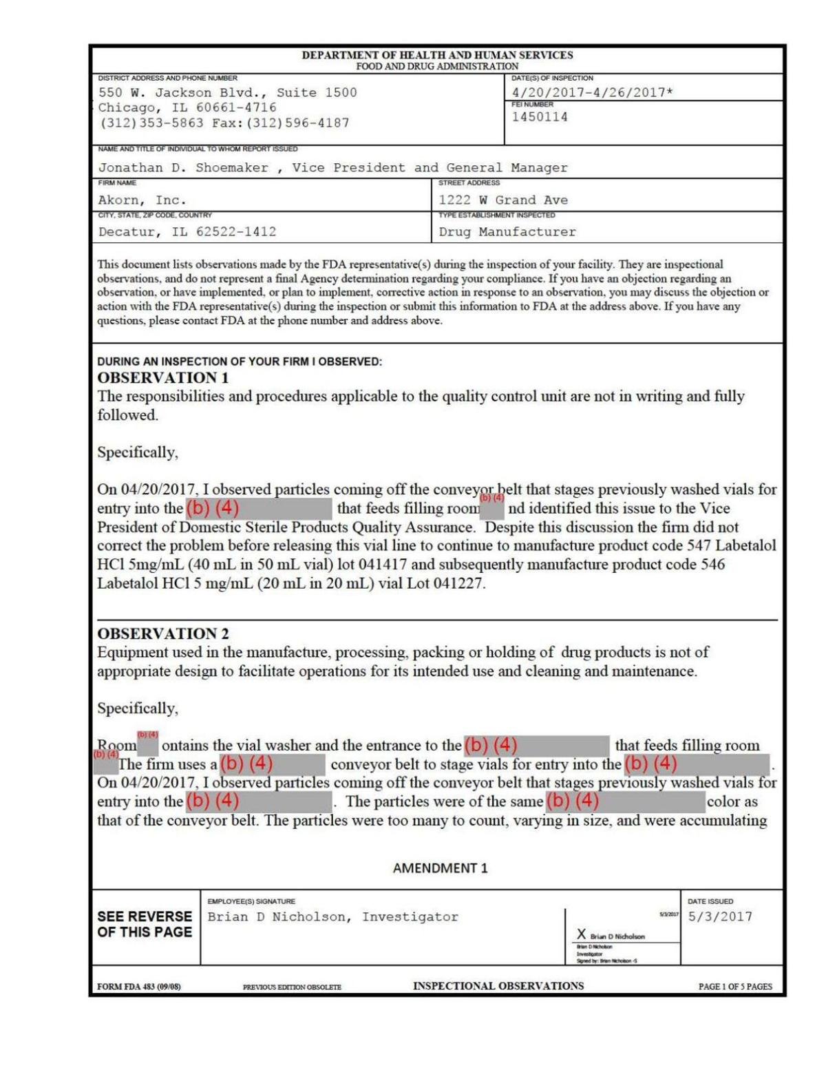 Fda Akorn Form 483 2017 Herald Review Com Fda Akorn Form 483 2017 Herald