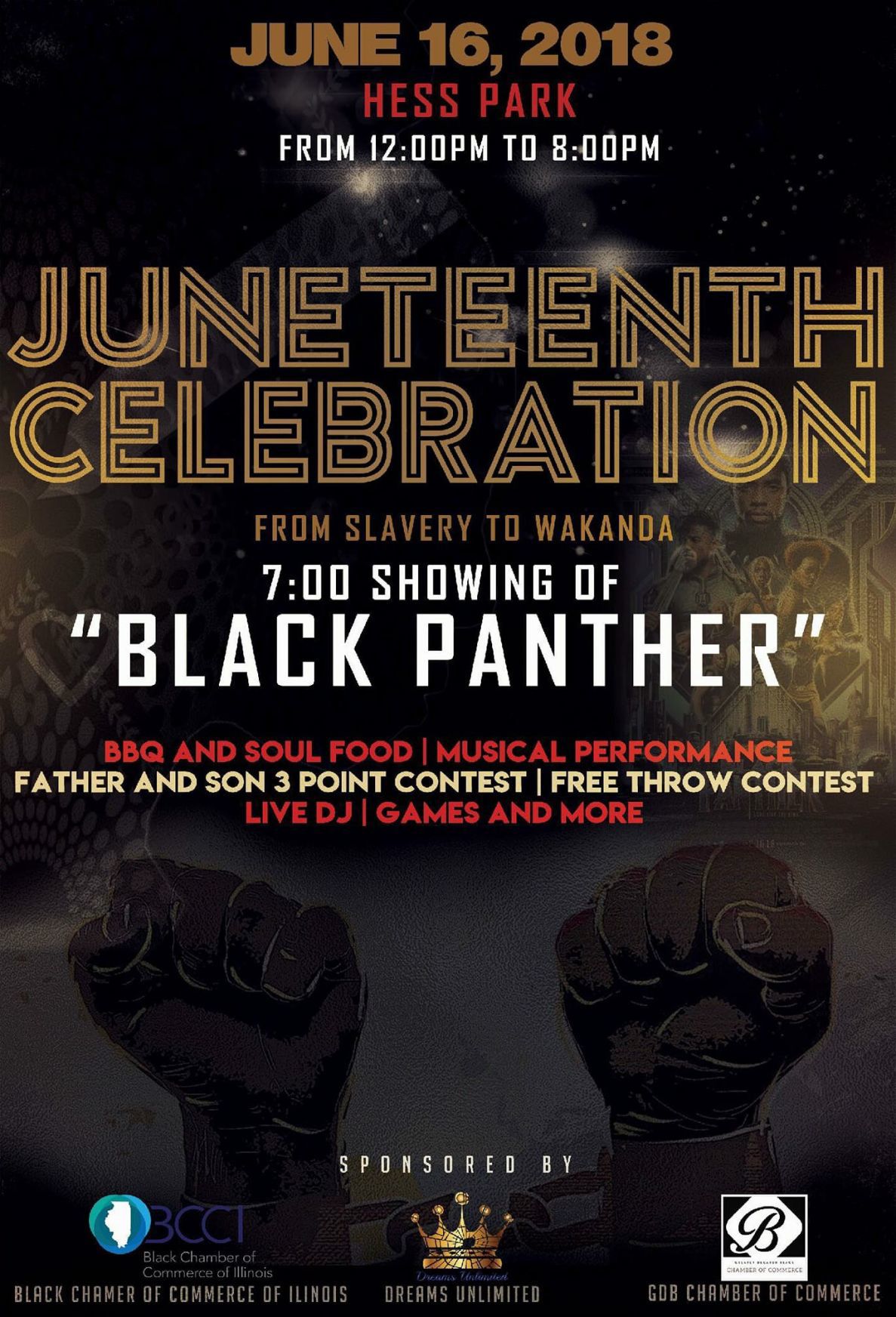 planned at hess park, includes showing of black panther
