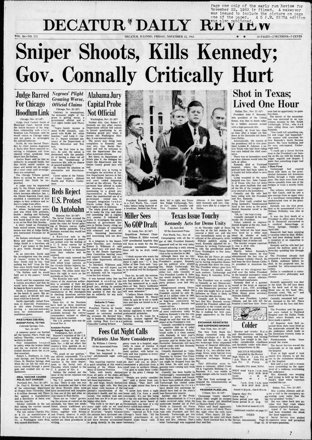 Slideshow How Decatur Newspapers Reported The Jfk Assassination News Herald Review Com