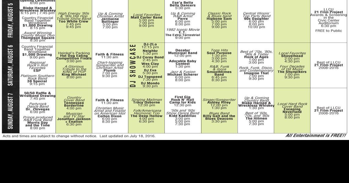 Decatur Celebration Schedule 2016