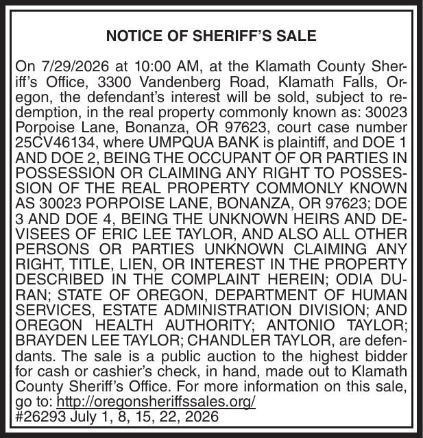26293 Sheriffs Sale 25CV43134 | Legals | heraldandnews.com