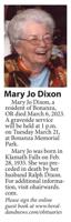 Notice: Mary Dixon