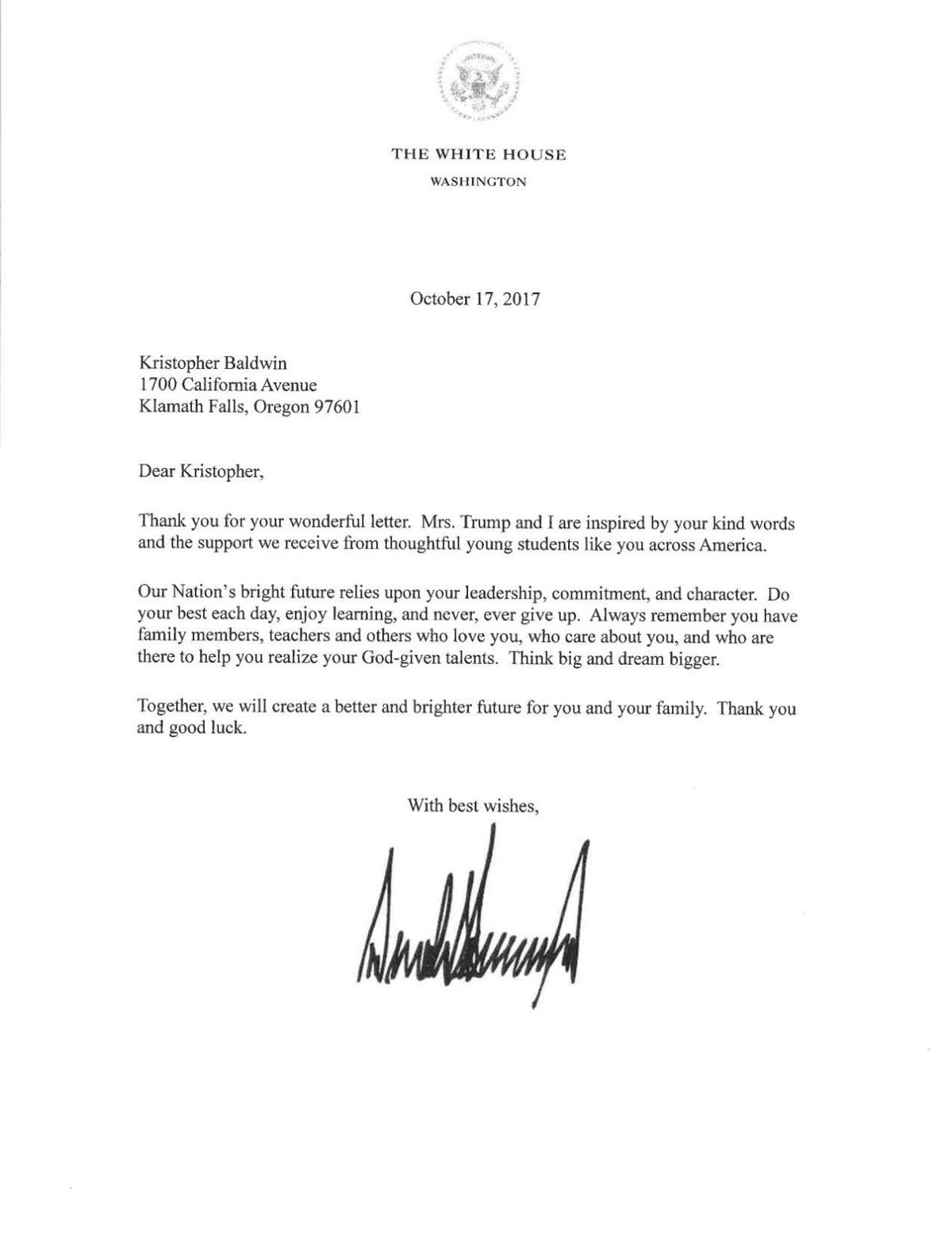 President S Letters Heraldandnews Com