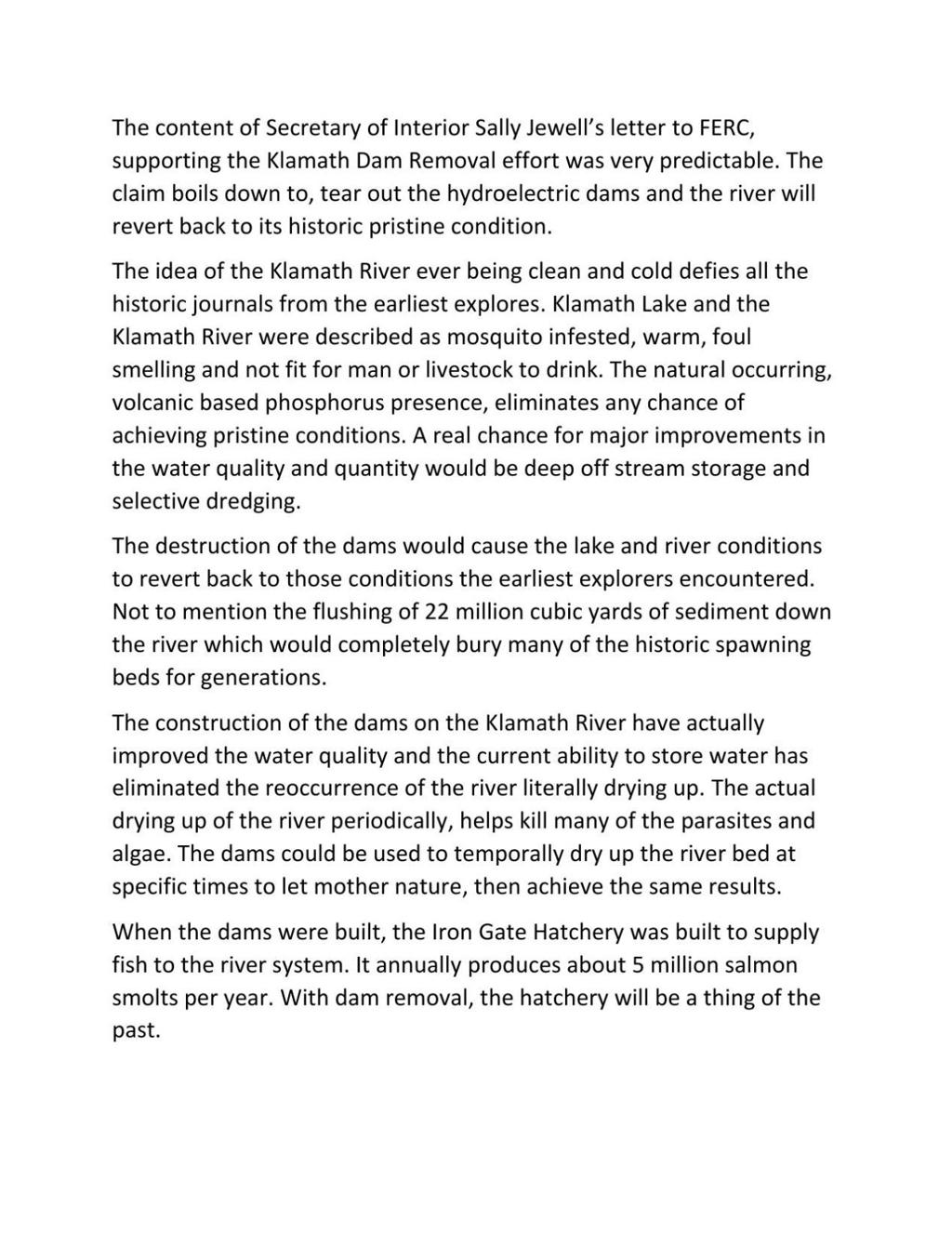 Mallams Reacts To Jewell S Dam Removal Support Local News Heraldandnews Com