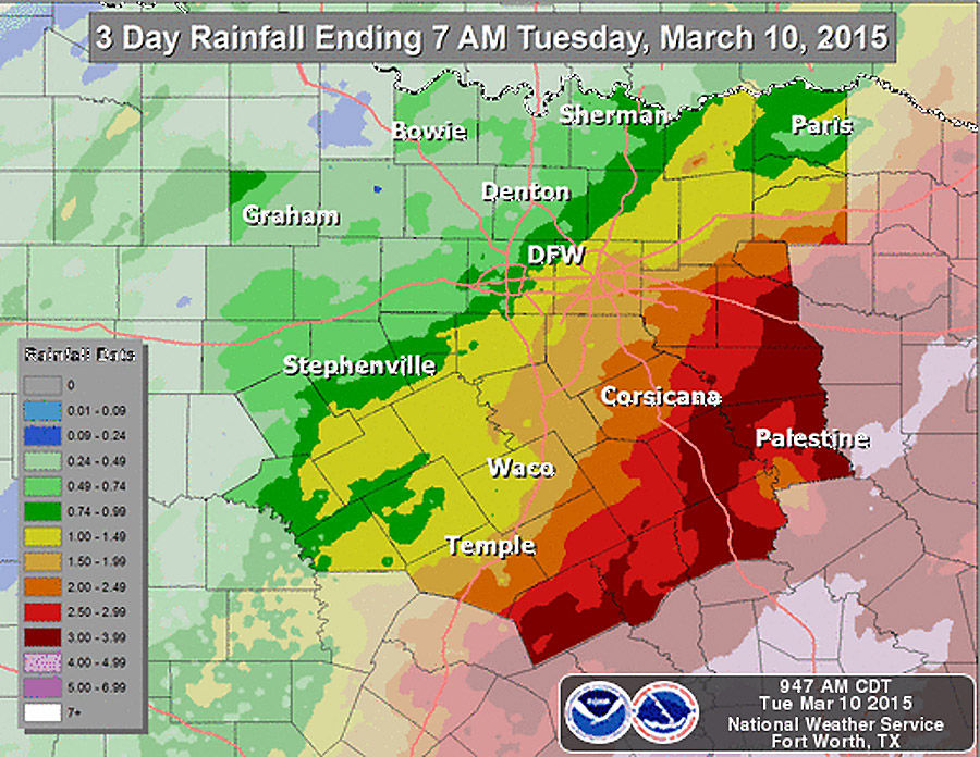 dfw rainfall totals last 48 hours