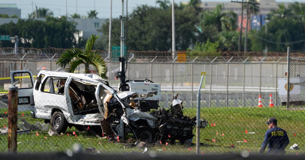All 5 killed in Miami cargo jet crash were in a van used by plane cleaners