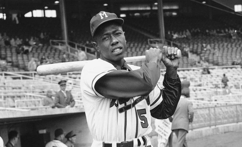 Hank Aaron, outfielder for the Milwaukee Braves, poses for a photo