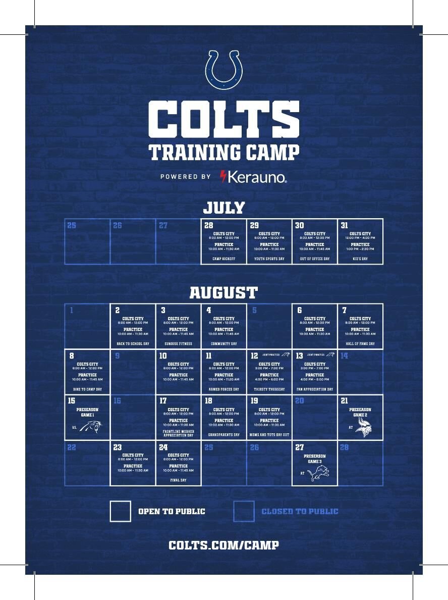 Colts announce camp schedule, full capacity at LOS Sports