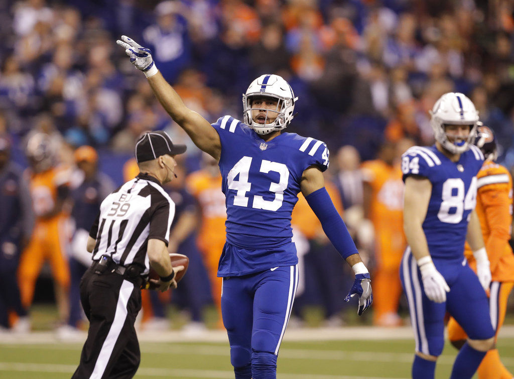 Indianapolis Colts tight end Ross Travis (43) during NFL football