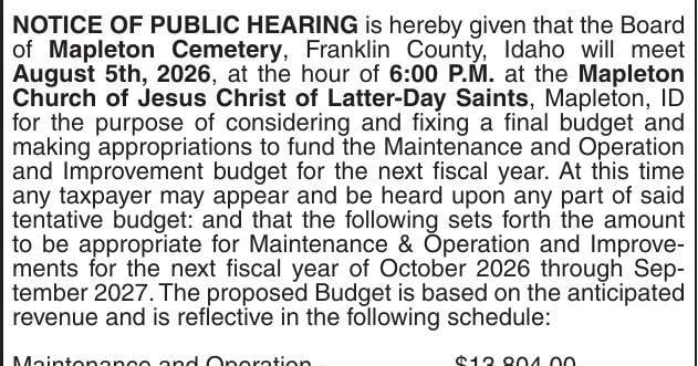 2027 Proposed Budget MAPLETON