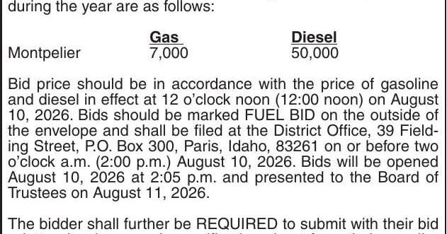 Request for Bids Notice is hereby