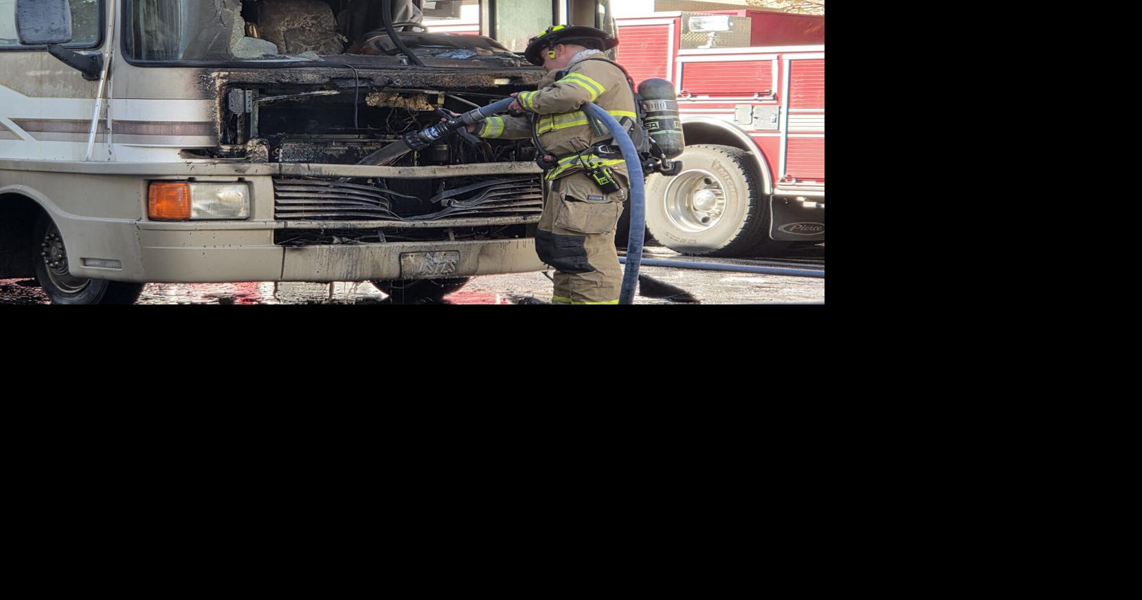 RV driver avoids injury after engine catches fire in while driving in ...