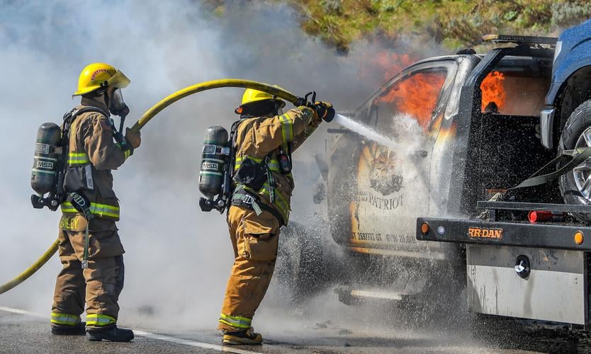 Tow truck catches fire in Sardine Canyon, causing one lane closure