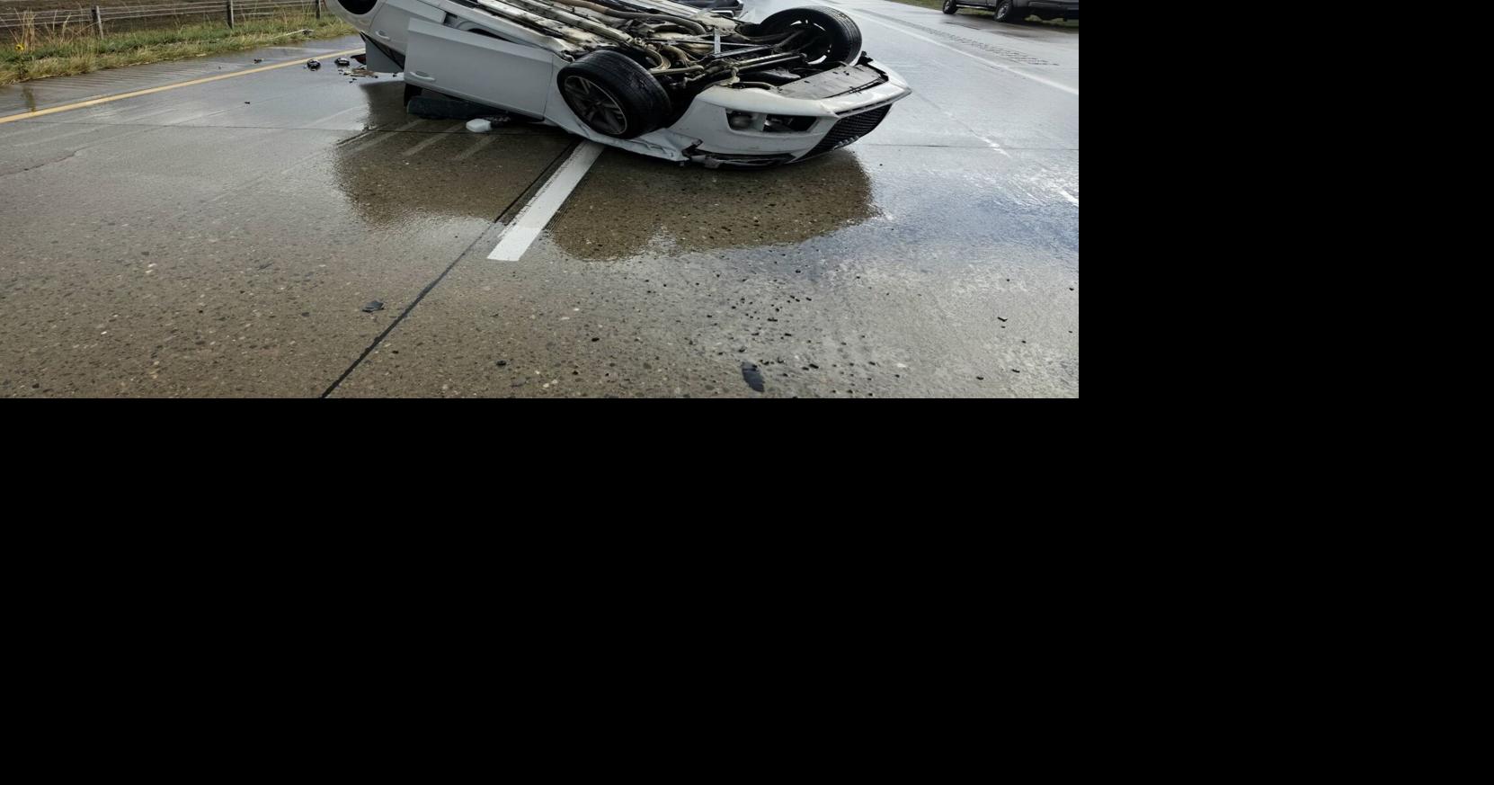 Roll over car accient on 1-15 on wet roads sends one to hospital