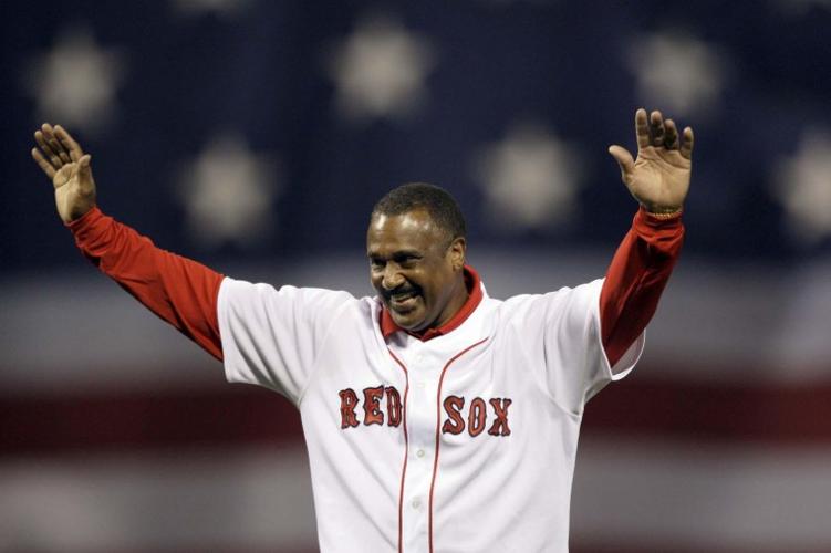 Former Boston Red Sox outfielder Jim Rice throws the ceremonial