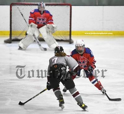 Red Rangers’ defenseman MJ Petisce would eventually sweep the puck away from Westford's Kailey Hannon