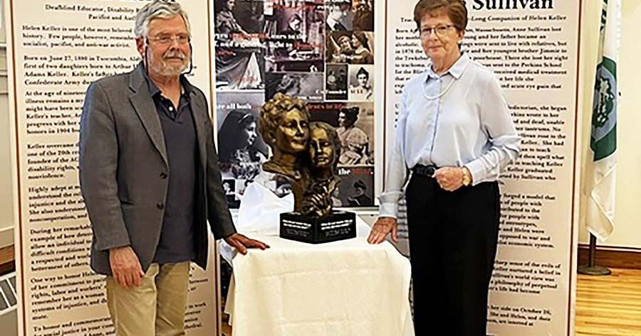 Historic Anne Sullivan and Helen Keller statue presented to Tewksbury