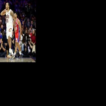 Cleveland's Jaylon Tyson celebrates a three-pointer in the Cavaliers' NBA victory over the Philadelphia 76ers