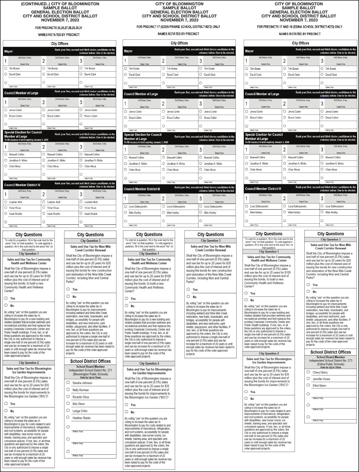 Pg.2 General Election Sample Ballots City
