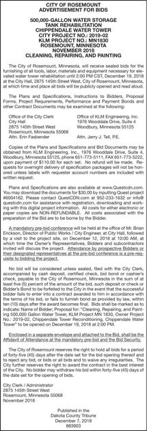 Water Storage Tank Rehab Bids Advertisement For Bids Proposals