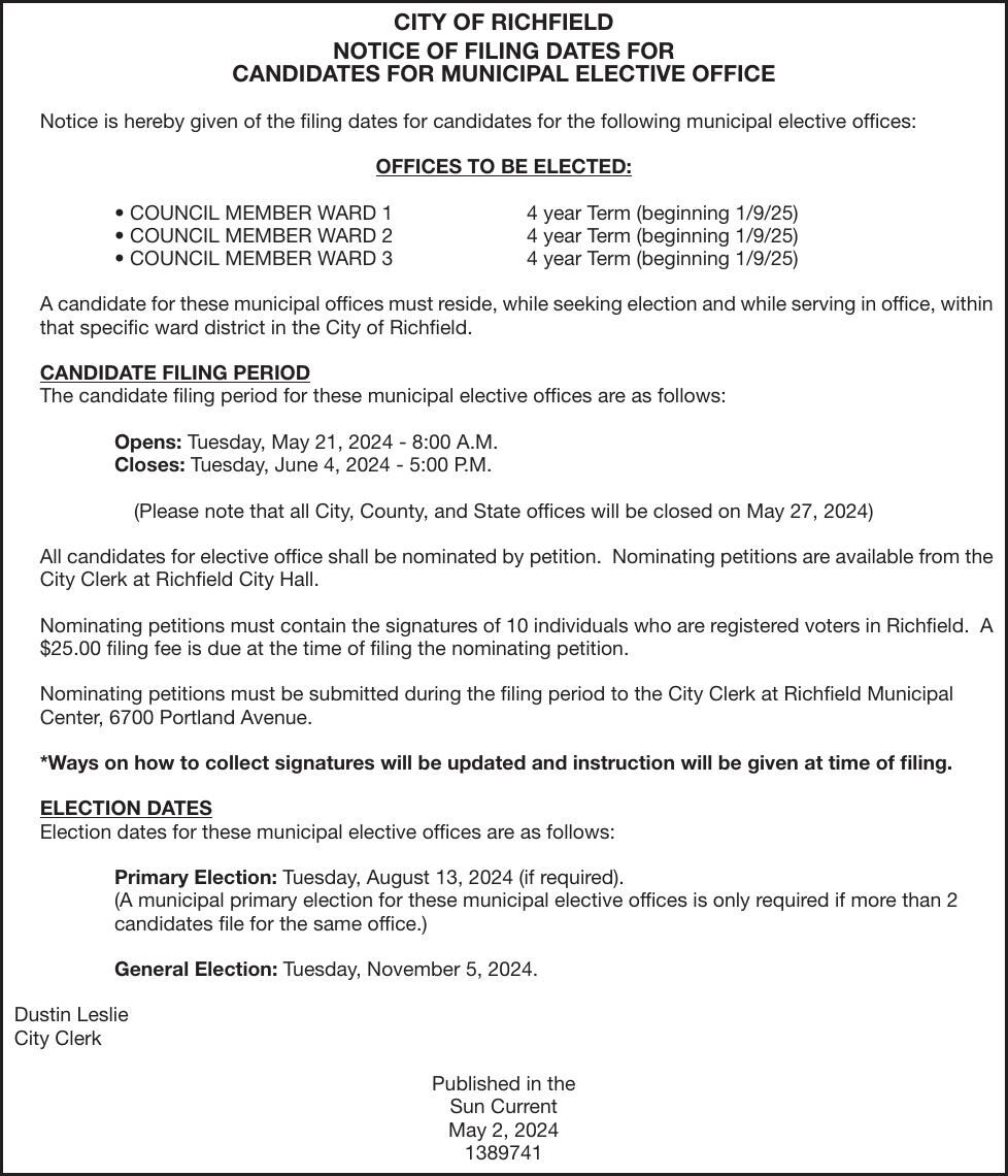 Candidate Filing Notice | City | hometownsource.com