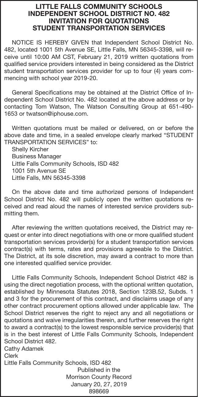 Student Transportation Services Advertisement For Bids Proposals Hometownsource Com