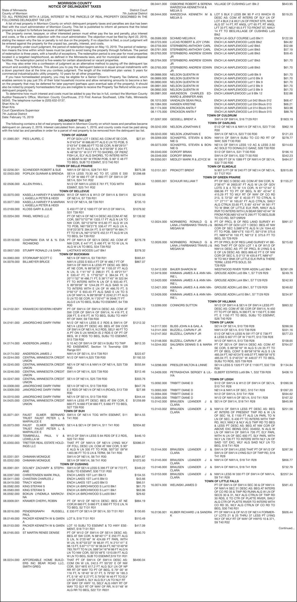 2018 Delinquent Taxes Delinquent Tax List