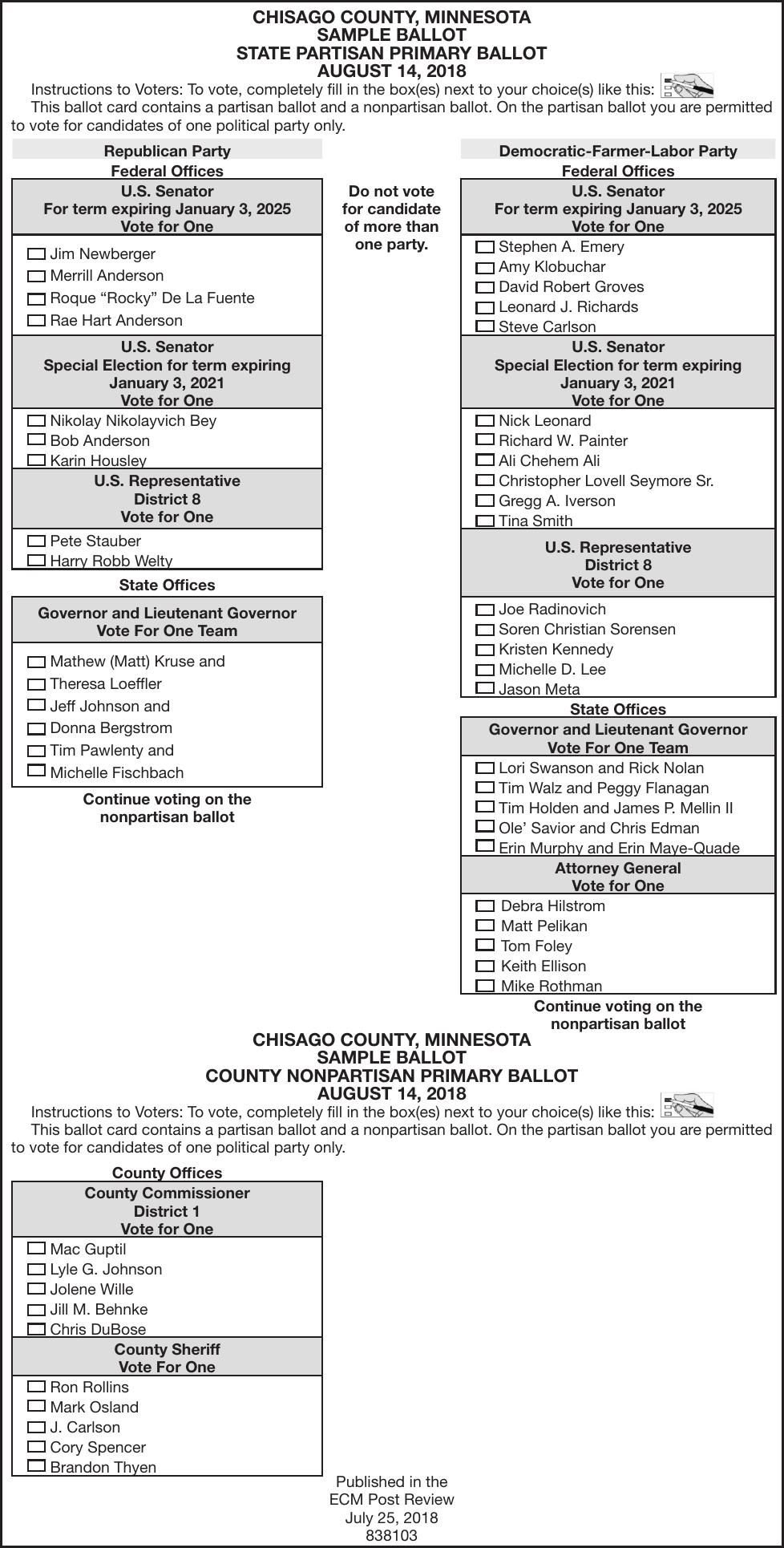 Primary Sample Ballot County