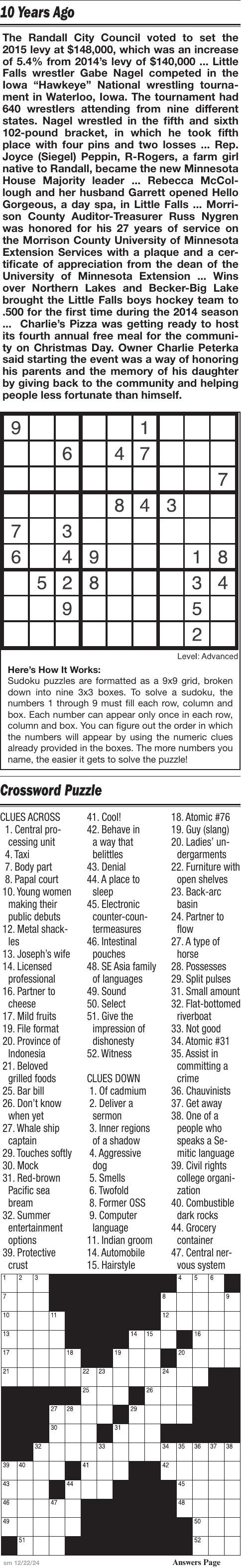 Crossword/Sudoku Puzzle Morrison County Record hometownsource com Crossword/Sudoku Puzzle Morrison County Record hometownsource com