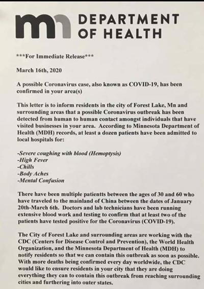 Mdh Forest Lake Announcement Of Covid 19 Is Fake Free