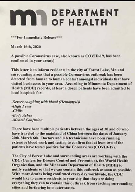 Mdh Forest Lake Announcement Of Covid 19 Is Fake Free