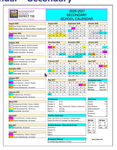 Board set to approve 2026-27 calendar on Nov. 27 | Elk River Star ...