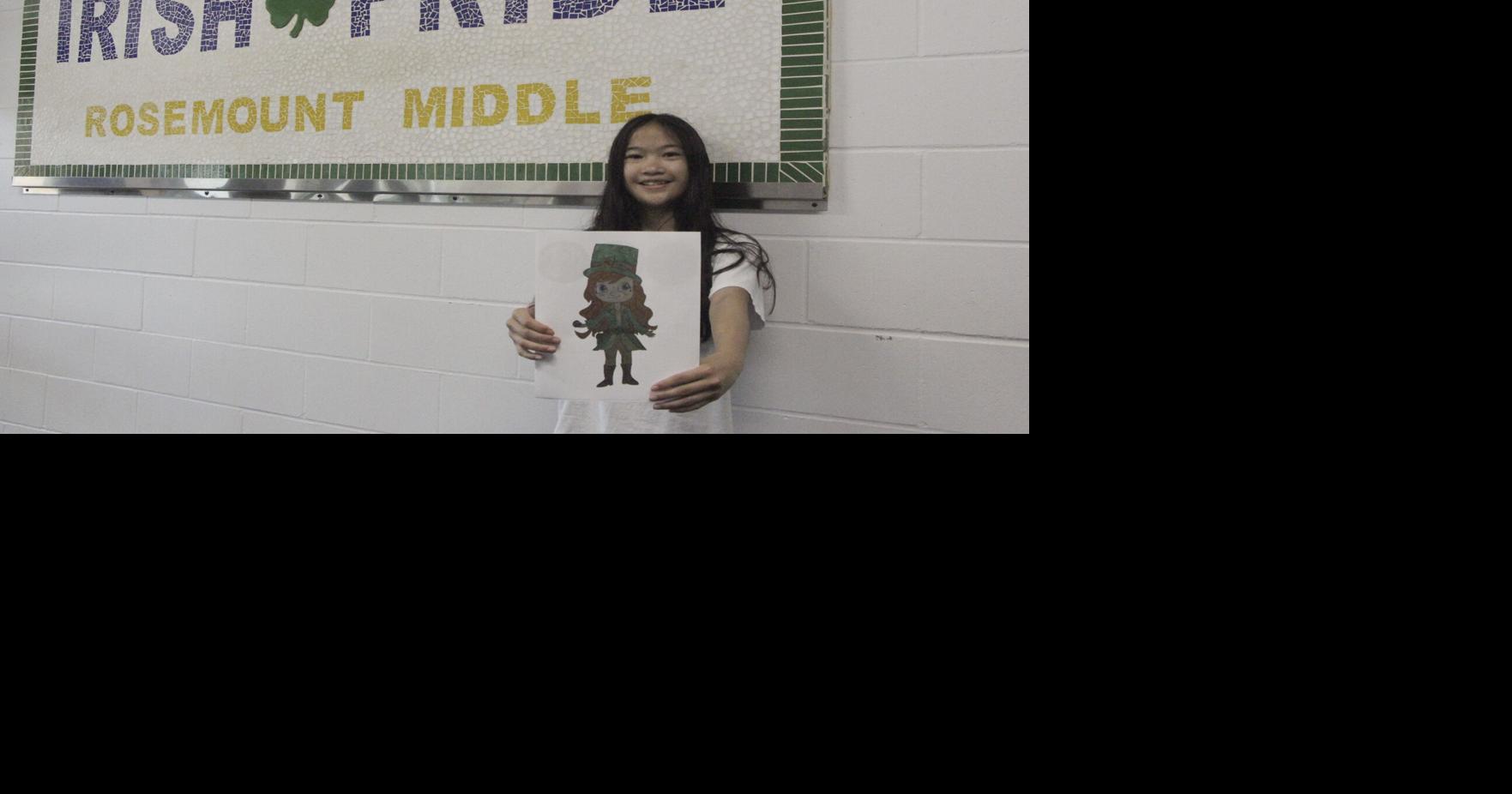 Rosemount Leprechaun Days button features student artwork Free
