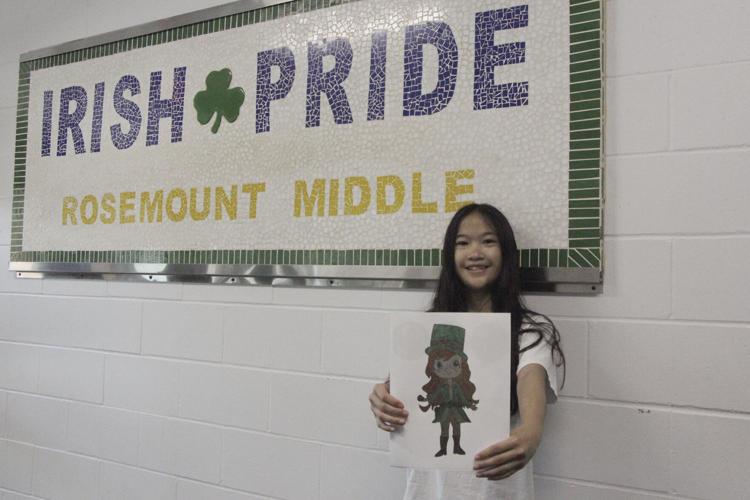 Rosemount Leprechaun Days button features student artwork Free